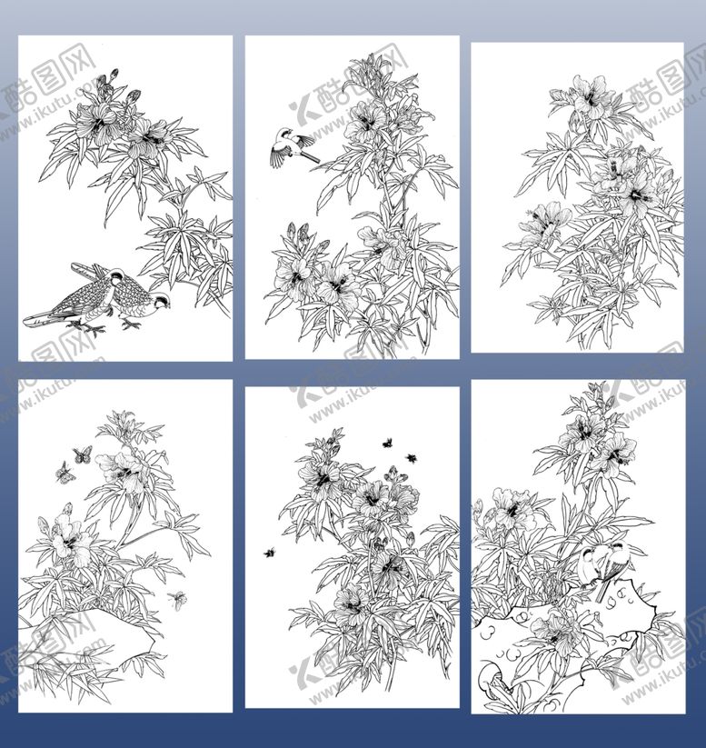 编号：73200311021524027857【酷图网】源文件下载-花卉白描图案六福