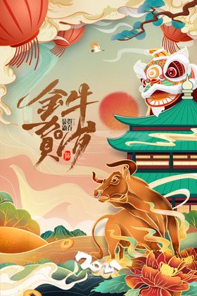 年画牛年国潮金牛贺岁春节