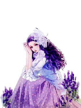 人物女孩紫色薰衣草卡通背景素材