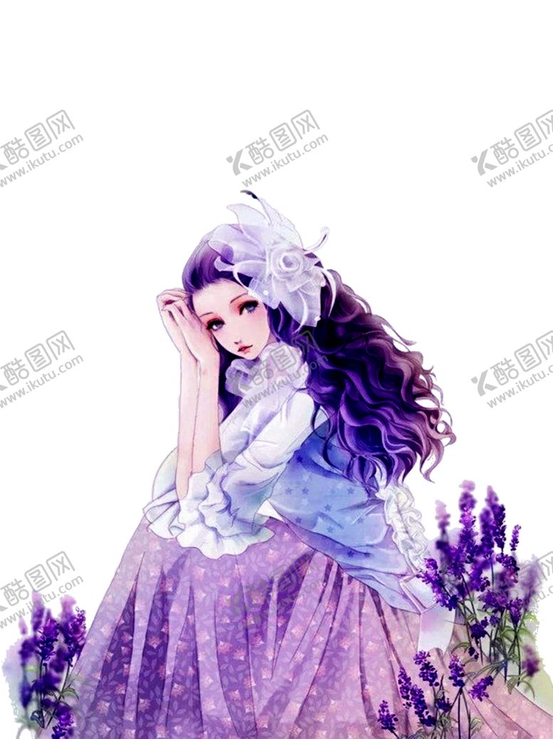 编号：57307609252312137716【酷图网】源文件下载-人物女孩紫色薰衣草卡通背景素材