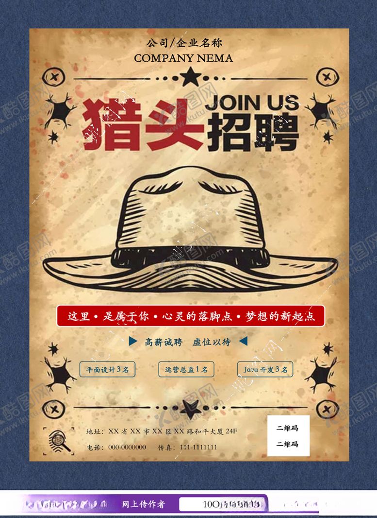 编号：80249006302258158721【酷图网】源文件下载-复古风招聘海报