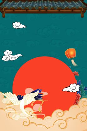 国风国潮仙鹤红日金山背景图