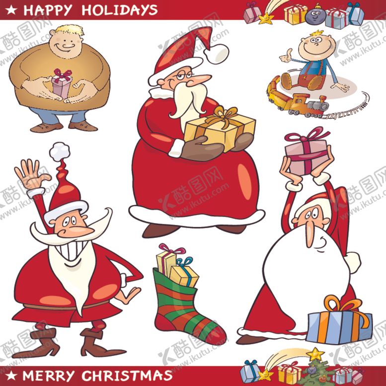 编号：76727204030304209176【酷图网】源文件下载-圣诞老人与节日元素集合