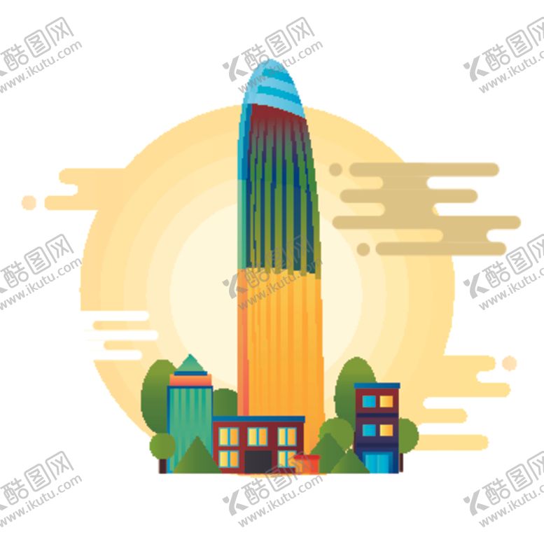 编号：54378910111734155362【酷图网】源文件下载-创意城市地标建筑物插画