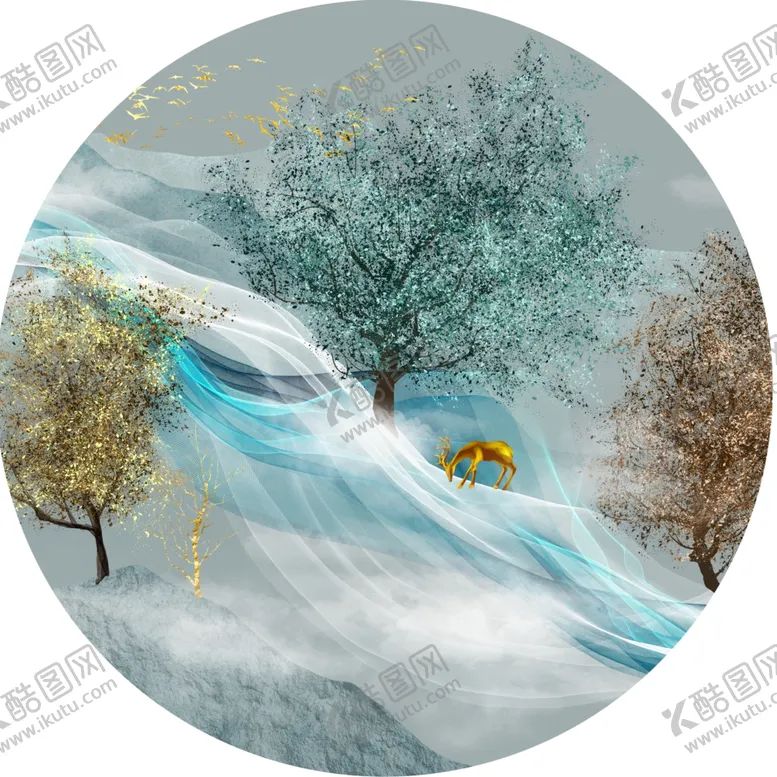 编号：31321201170513056209【酷图网】源文件下载-水彩树圆形挂画装饰画
