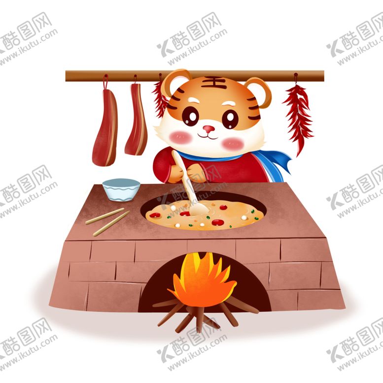 编号：95668601131125305831【酷图网】源文件下载-老虎形象年俗小吃场景
