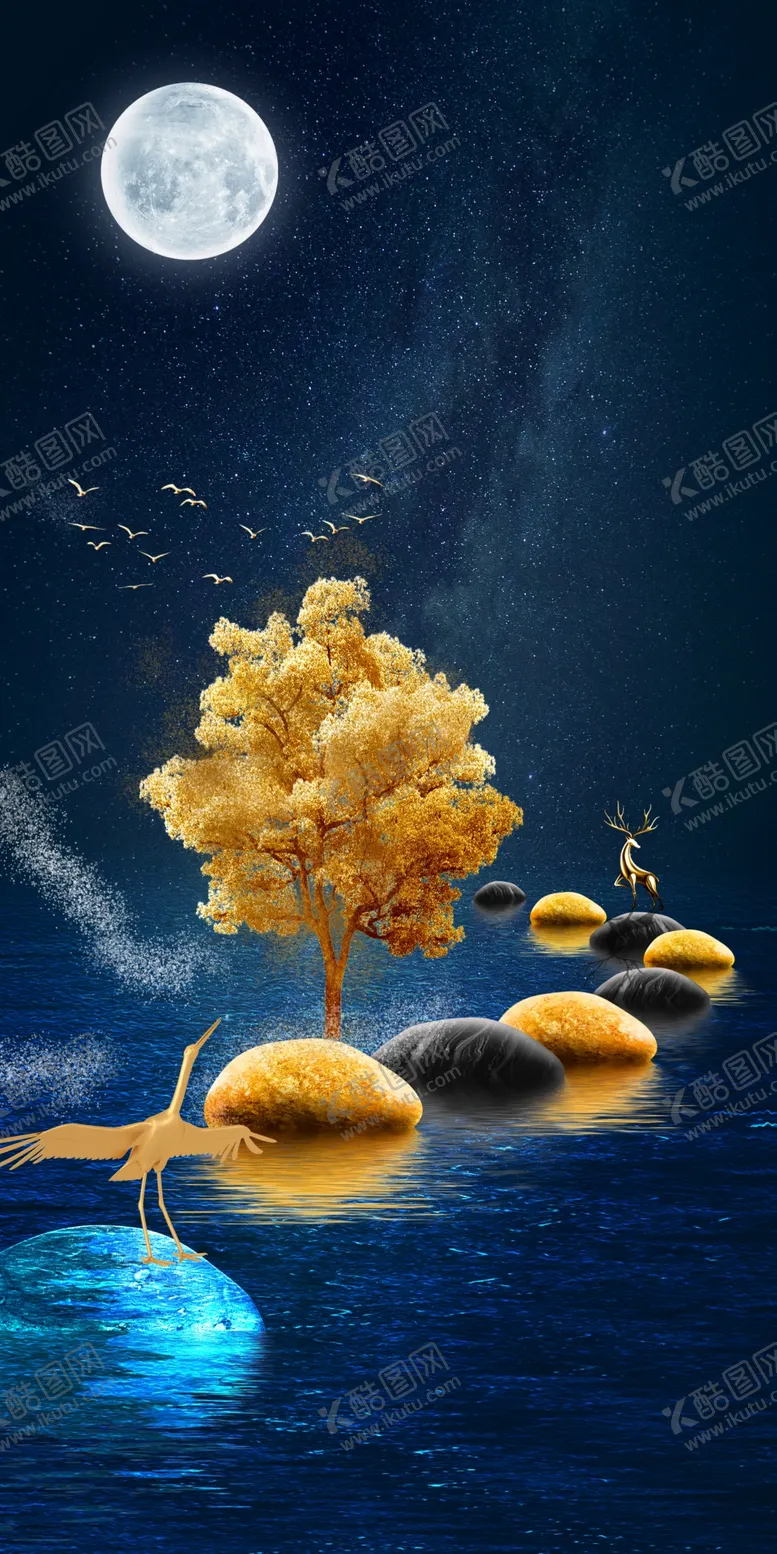 编号：65888209130213325640【酷图网】源文件下载-石来运转山水玄关画