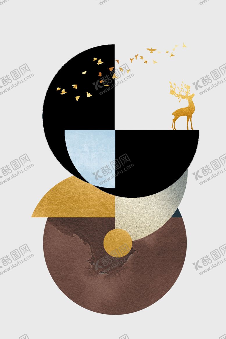 编号：64599703311236382516【酷图网】源文件下载-麋鹿几何装饰画