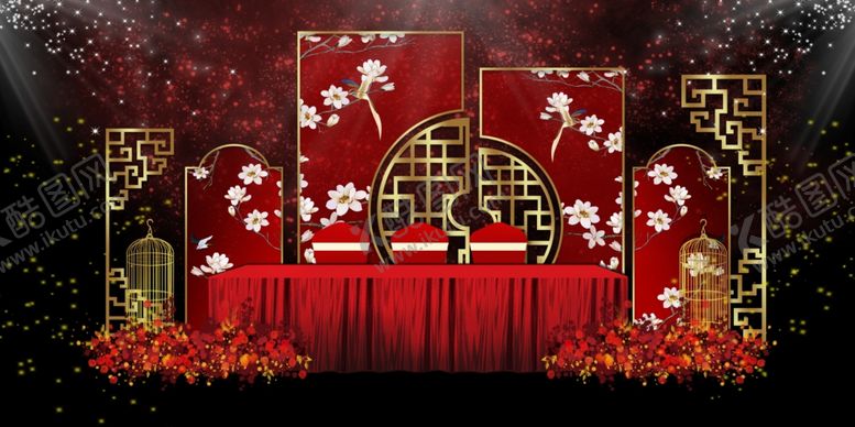 编号：99383405091510538335【酷图网】源文件下载-现代感新中式红色婚礼迎宾区效果