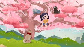 手绘樱花粉色瓣郊游赏