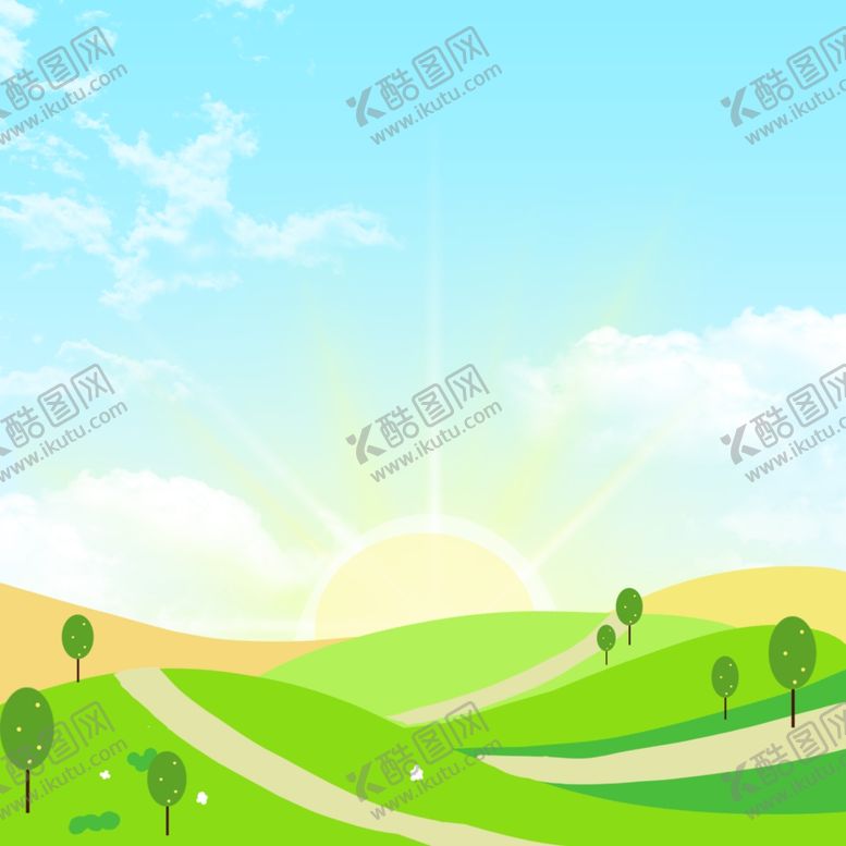 编号：80307210190601376608【酷图网】源文件下载-卡通蓝天白云草地背景