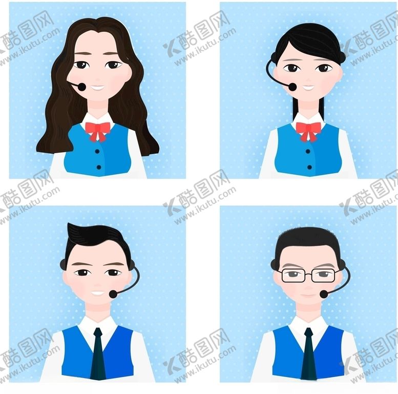 编号：98126010060005423860【酷图网】源文件下载-扁平风男女客服头像
