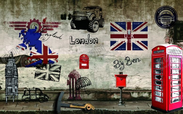 编号：24676709201651168925【酷图网】源文件下载-车子火车工业时代工装背景墙