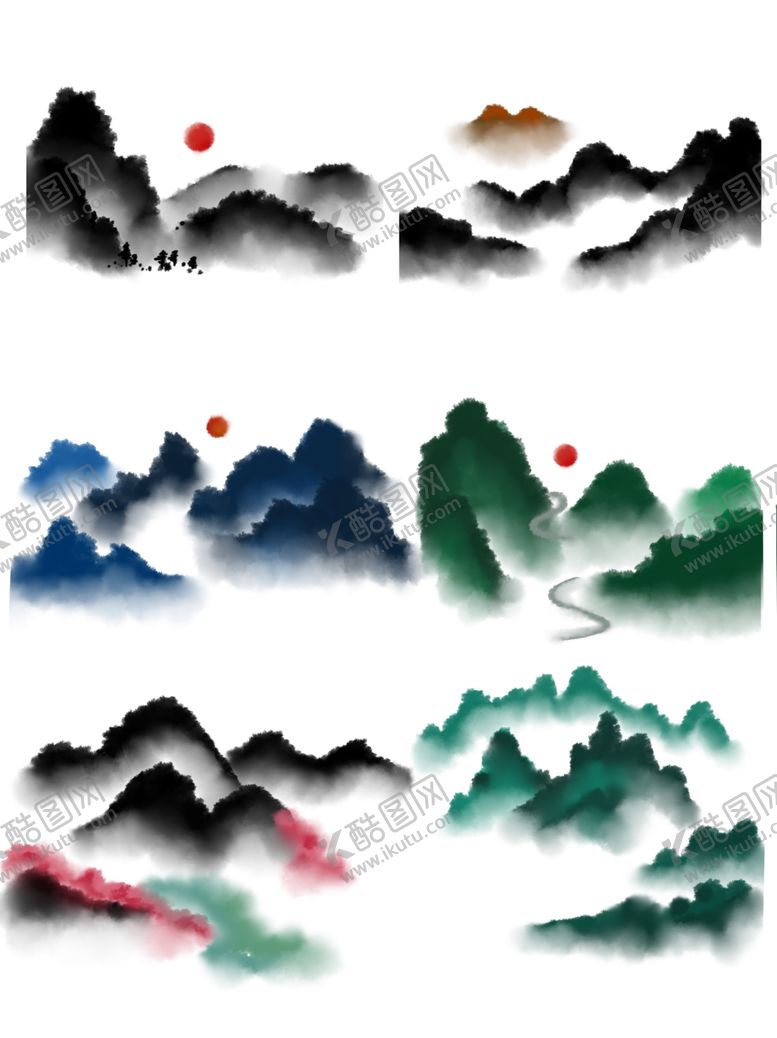 编号：38095506251940216448【酷图网】源文件下载-中国风山水水墨高山流水小船