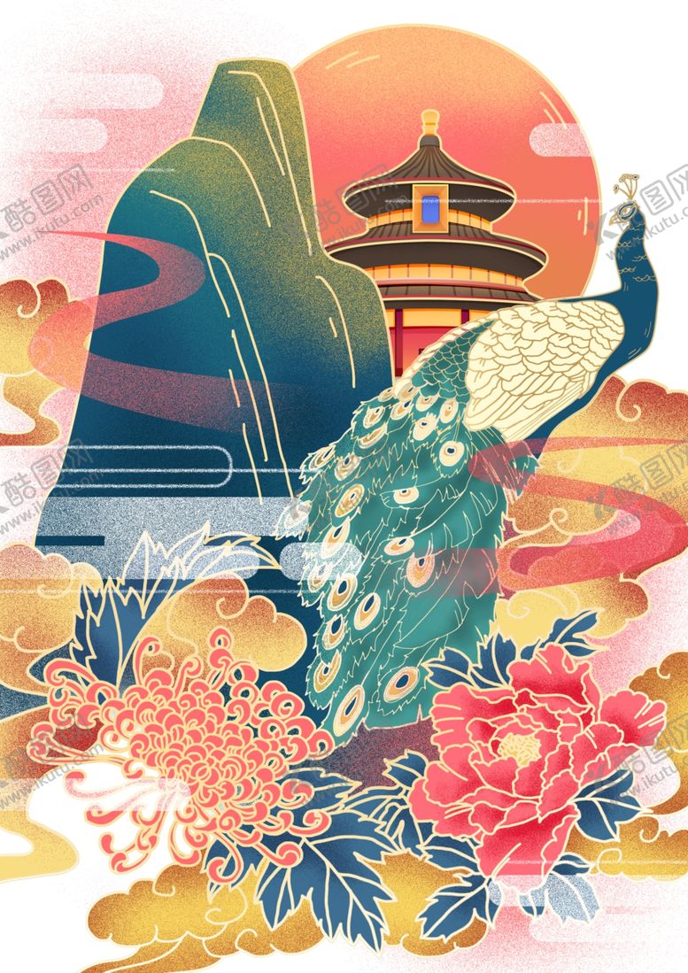 编号：27707904042142151397【酷图网】源文件下载-中式山水花鸟梦幻插画