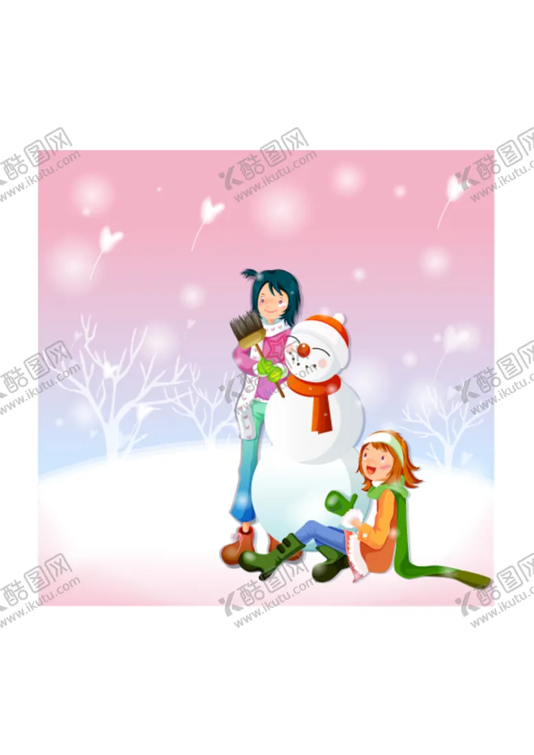 编号：61862310190525472484【酷图网】源文件下载-女孩和雪人插画