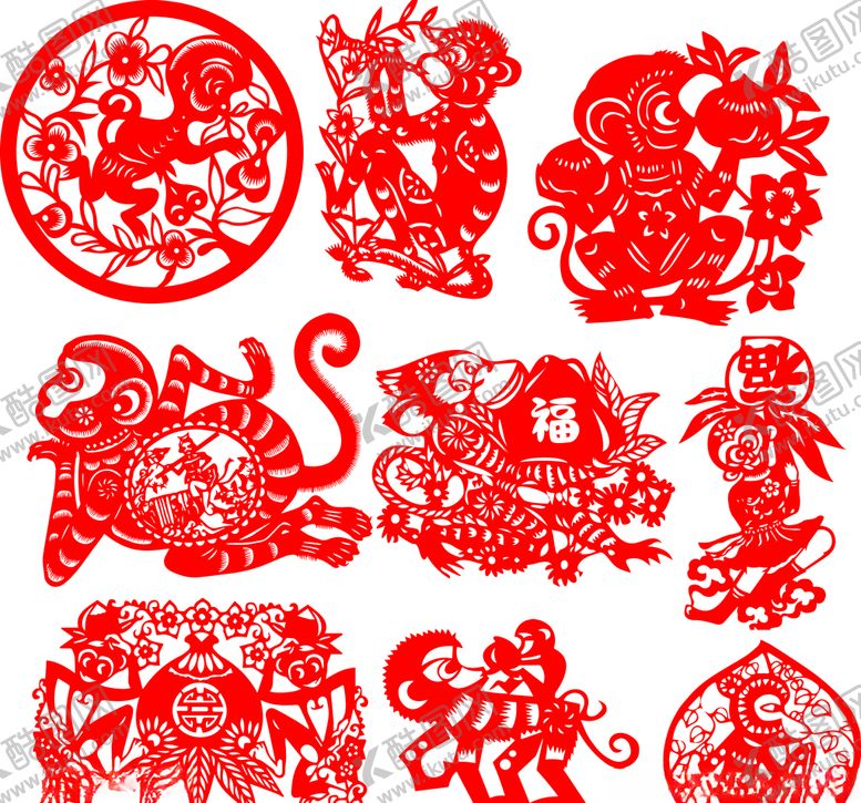 编号：96235409152156444642【酷图网】源文件下载-猴剪纸素材