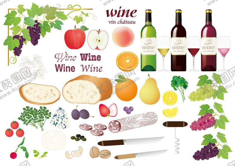 编号：74406211251530567438【酷图网】源文件下载-多样酒品与新鲜果蔬组合