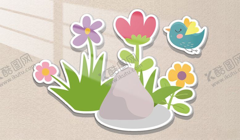 编号：47626604272116131009【酷图网】源文件下载-花朵贴纸装饰花瓶图案