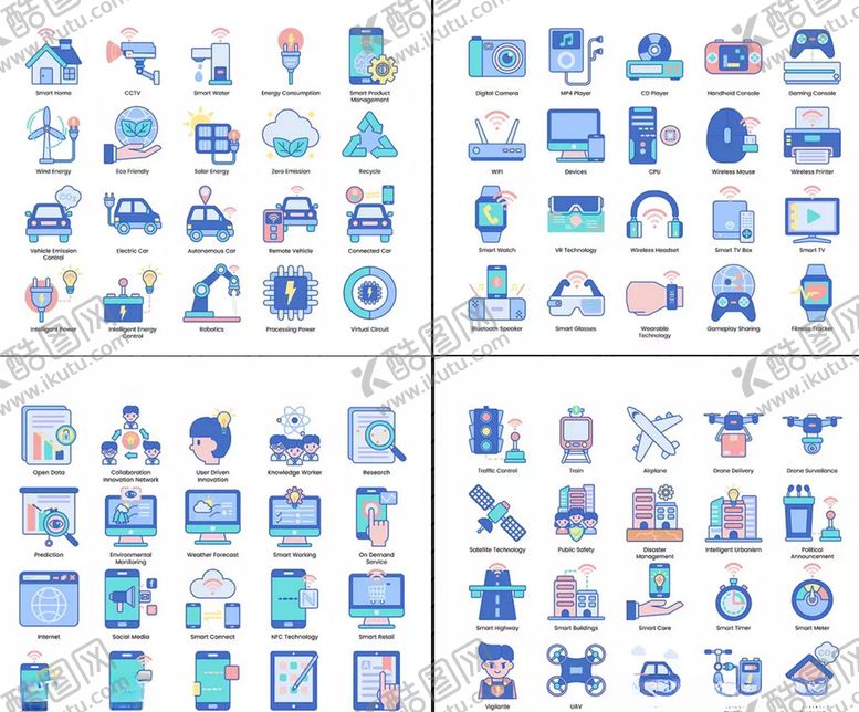 编号：70663007091618347832【酷图网】源文件下载-100个AI智能技术矢量图标