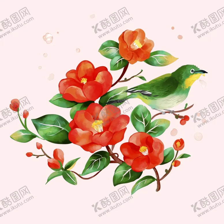 编号：58362006291531185742【酷图网】源文件下载-娇艳花朵与灵动小鸟插画
