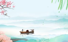 水墨山水画江如海纳百川写意背景墙