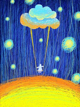 梦幻风景插画晚安海报话绘作品海报