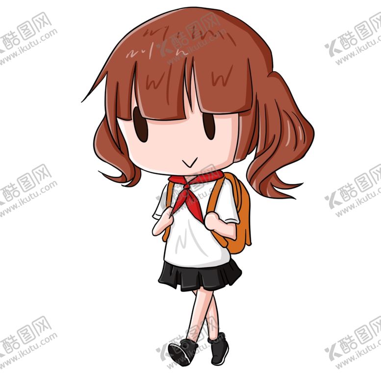 编号：31612610220148497969【酷图网】源文件下载-Q版可爱女生背书包放学人物形象