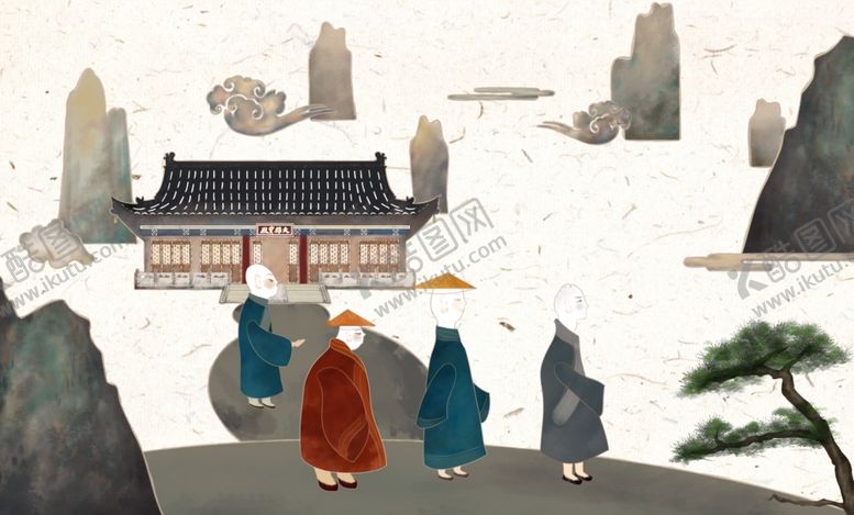 编号：70655904300640446308【酷图网】源文件下载-和尚复古插画卡通背景素材