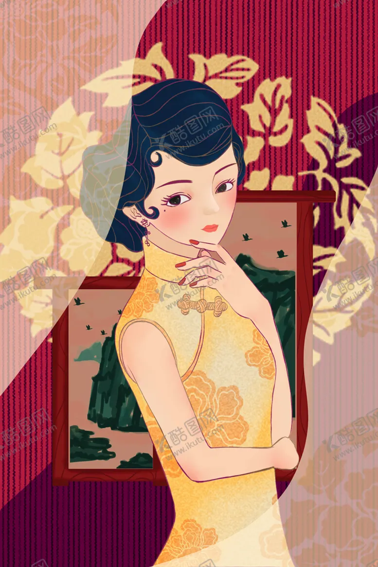 编号：28934609161146357352【酷图网】源文件下载-复古旗袍女装图片
