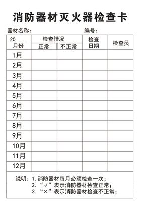消防器材灭火器检查卡