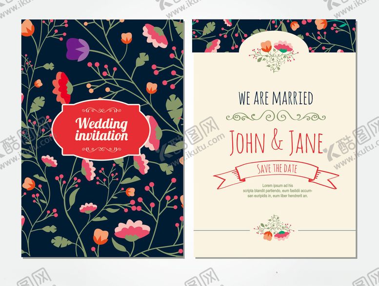 编号：27569604071728108021【酷图网】源文件下载-花卉婚礼请柬设计模板