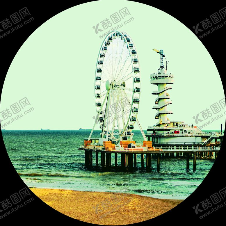 编号：10435909122353542683【酷图网】源文件下载-海景摩天轮圆形挂画装饰画