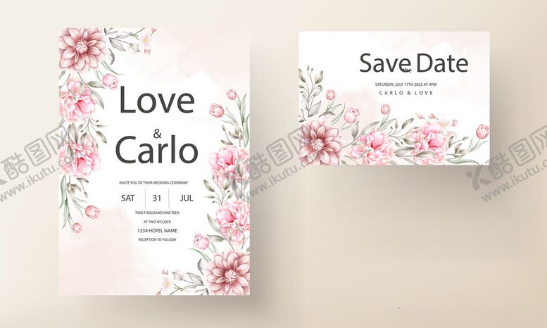 编号：65738211151808393592【酷图网】源文件下载-浪漫花卉婚礼请柬