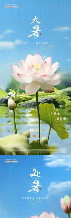 大暑处暑荷花风景海报