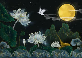 中国风插画手绘华丽鎏金