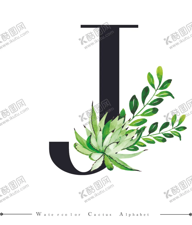 编号：55744810171629445147【酷图网】源文件下载-字母与水彩仙人掌组合字体
