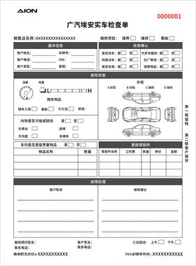 实车检查单