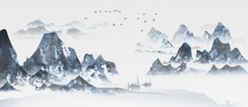 水墨山水画背景墙高端国