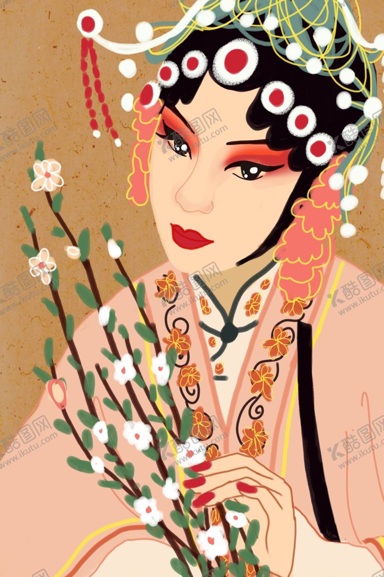 编号：22763309272317497148【酷图网】源文件下载-京剧人物粉衣裙