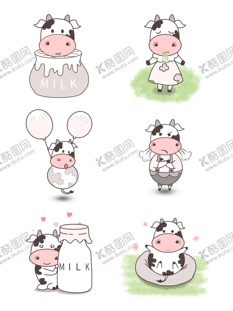 编号：15370206280446258779【酷图网】源文件下载-小清新可爱奶牛卡通套图