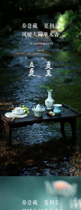 地产立夏夏至花朵雨滴系列海报