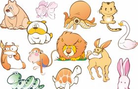 卡通动物狮子乌龟章鱼猴子