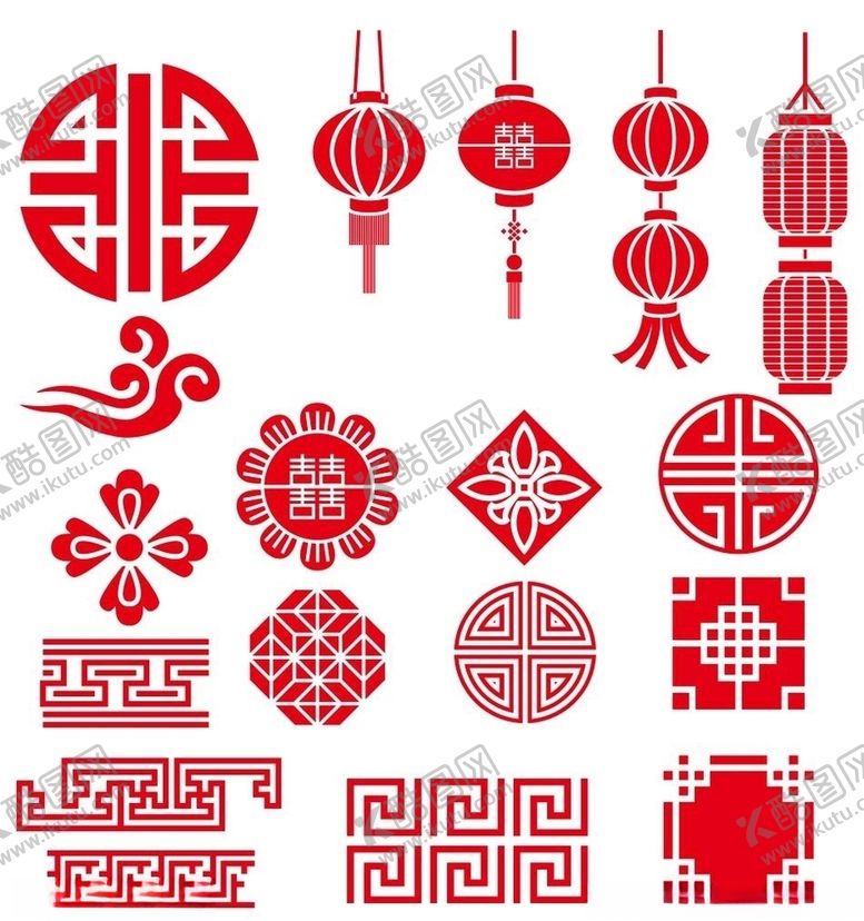 编号：99258909220110471954【酷图网】源文件下载-中国中式灯笼祥云等传统纹理元素