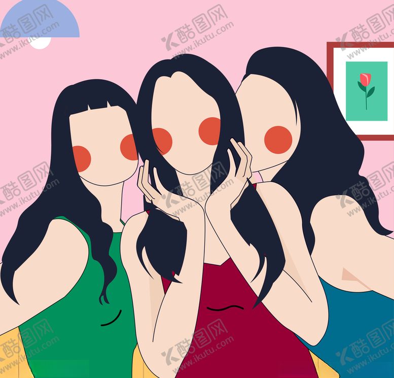 编号：46511809302034523956【酷图网】源文件下载-手绘插画自拍姐妹餐厅