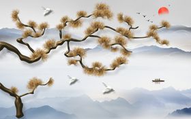 亲捉式水墨山水背景