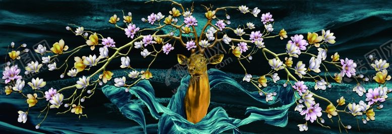 编号：46345109181856564386【酷图网】源文件下载-晶瓷金色麋鹿装饰画