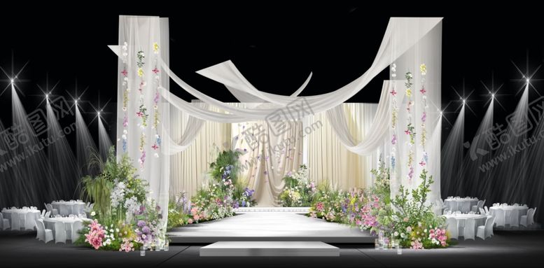 编号：77954304131803004206【酷图网】源文件下载-白色浪漫婚礼舞台布置