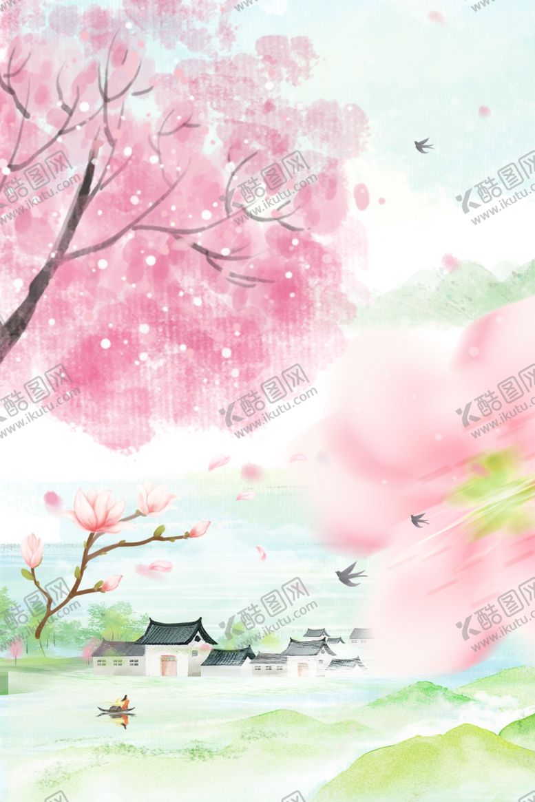 编号：42543204050808151287【酷图网】源文件下载-春日烂漫桃花山水图景