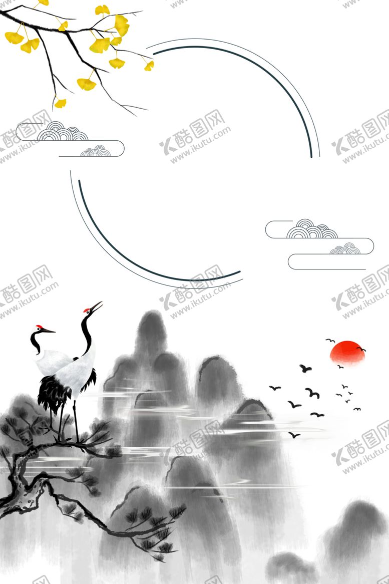 编号：11977110200045265067【酷图网】源文件下载-水墨中国风迎客松